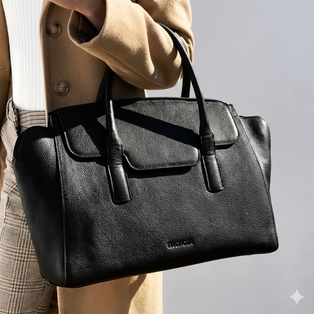 Wool & Oak Premium Leather Handbag – Pebbled Classic Structured Laptop Bag